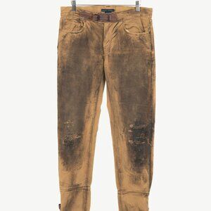 Ralph Lauren Tan Distressed Cotton Leather-Trim Jeans